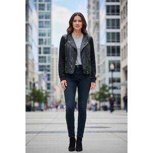 New York & Company Black Faux Leather Moto Jacket Size M‎